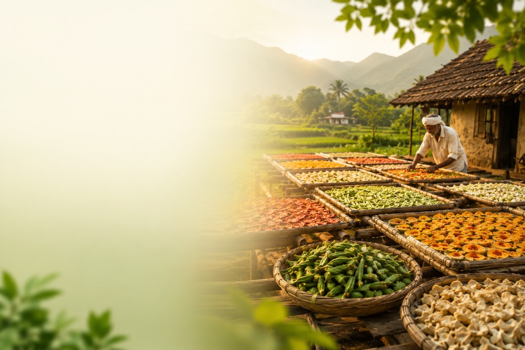 Farmers sun-drying spices in the field